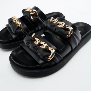 ZARA Flat Sandals with Chain Detail BNWT